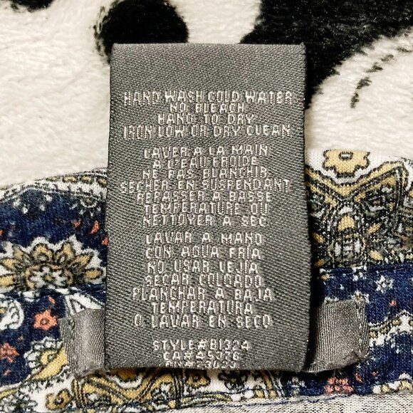 SUZY SHIER Navy blue geometric floral print button-down shirt ~ SMALL MEDIUM top - Picture 11 of 12